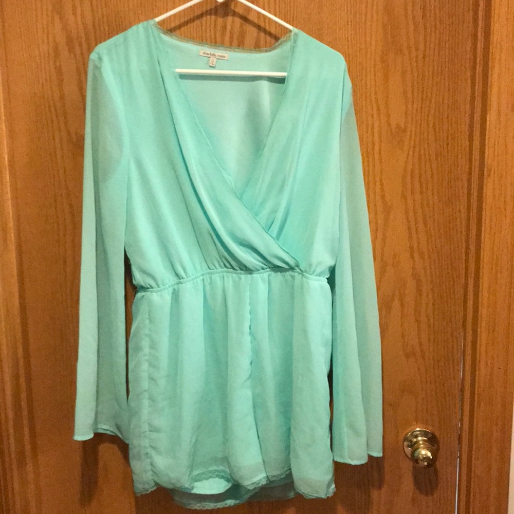 Teal romper.